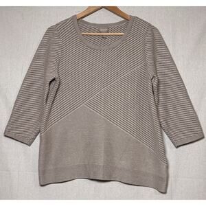 Chico's Women's Geometric Textured Stripe Pattern Top 3/4 Sleeve Beige Size 2